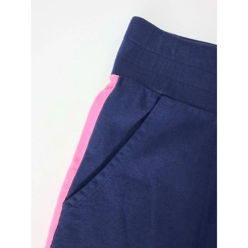Belle Beach by Kim Gravel‎ Pants* Size M Blue Side Stripes French Terry Crop
